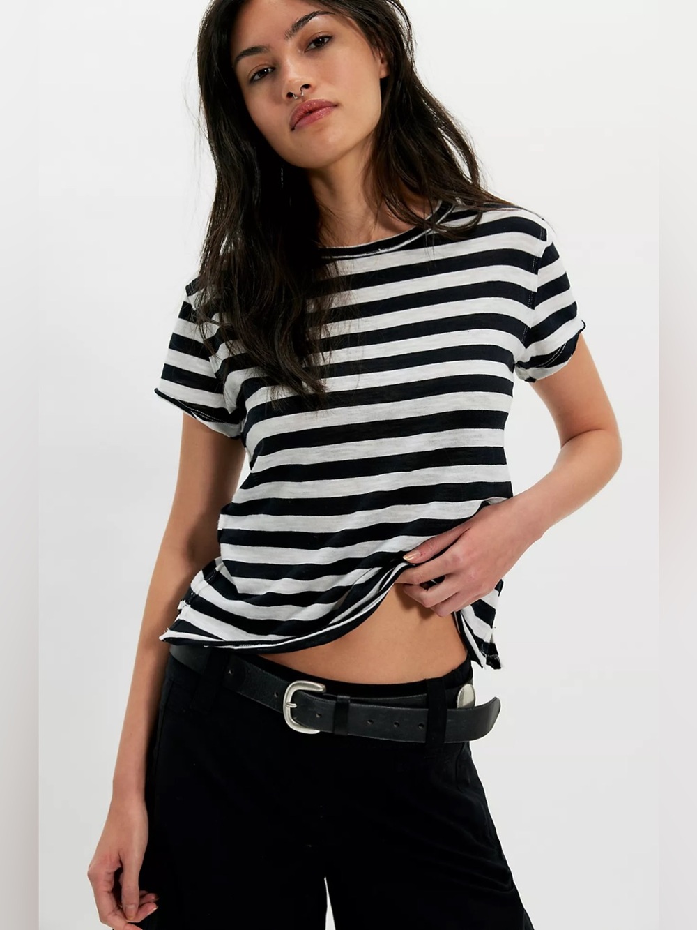 NWT! Free People We The Free Nora Striped Cotton Tee Sz Small